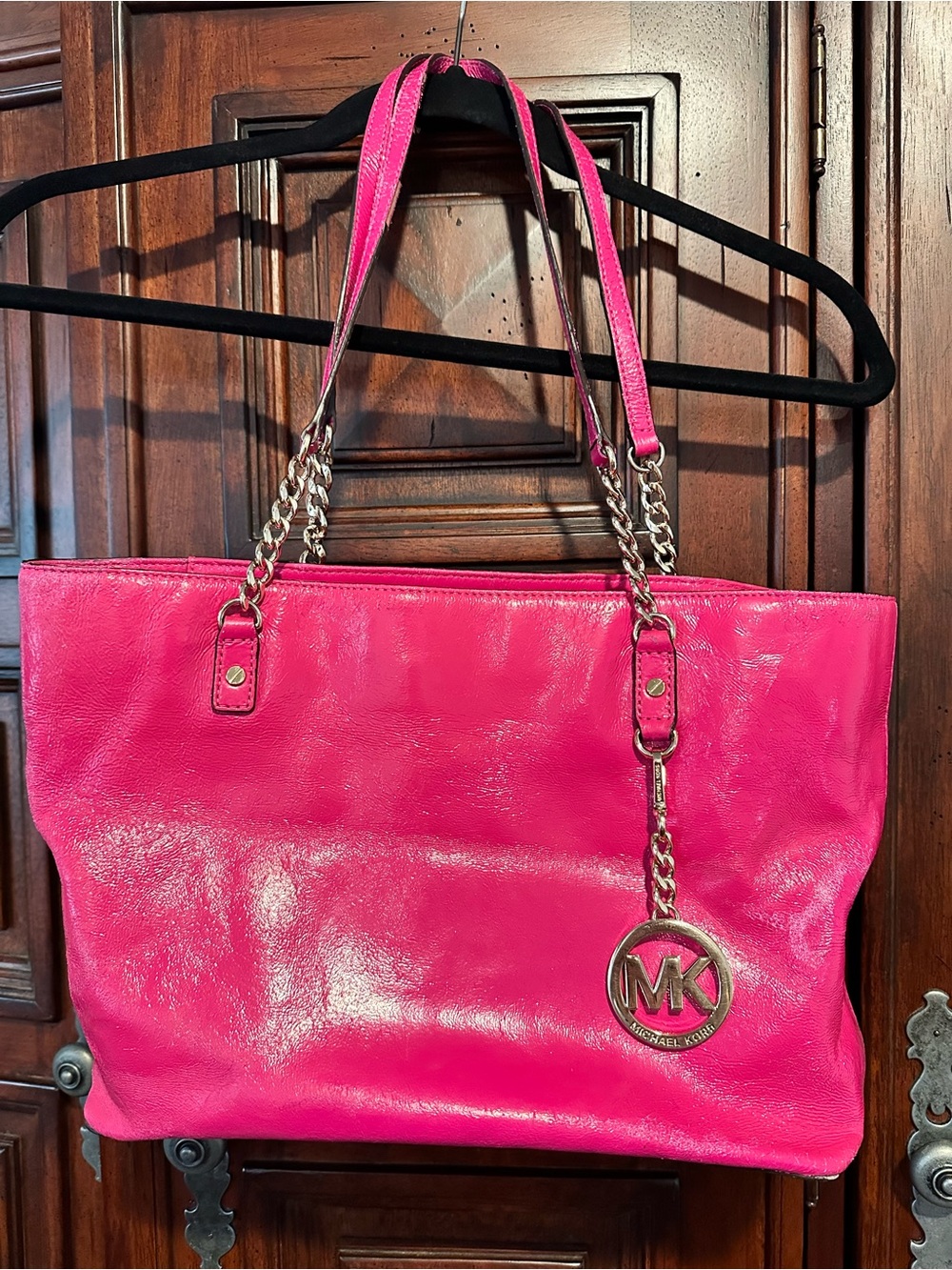 *WORN* Michael Kors Hot Pink Leather Tote with MK Charm